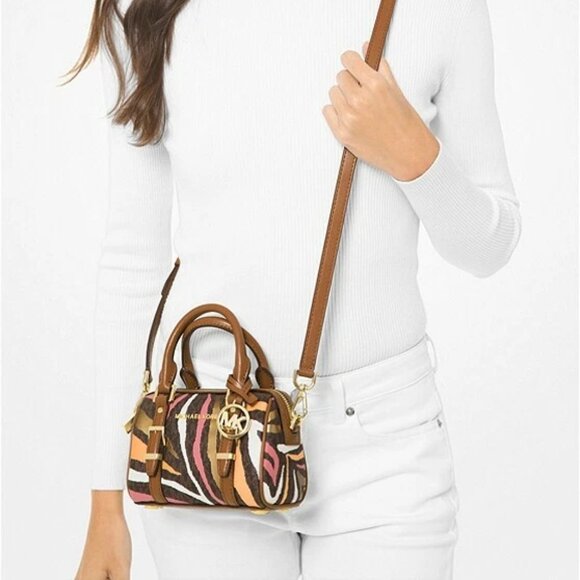 Michael Kors Bedford Legacy Crossbody Small (MINI) Metallic Zebra Logo Duffle - Picture 2 of 10